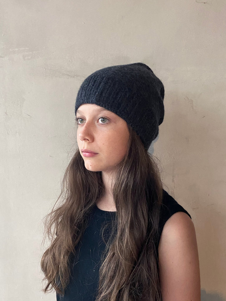 Hand-Knitted Herringbone Beanie  Women's Clothing