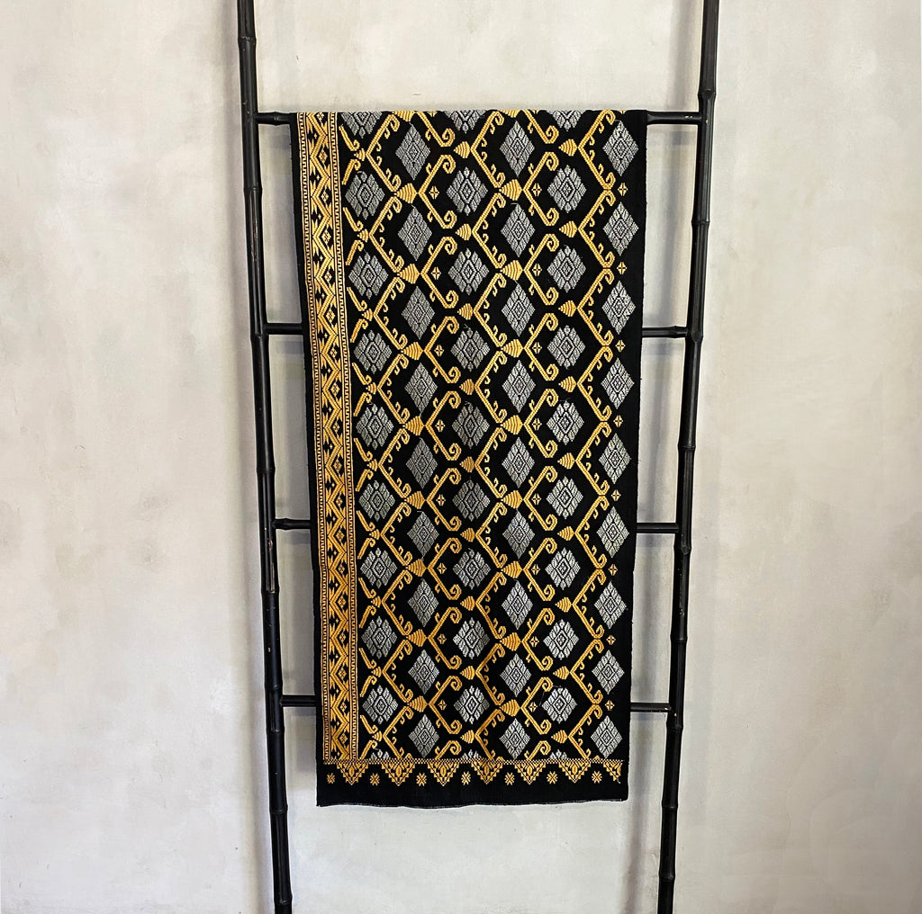 Songket Fabric - Black/ Gold/ Copper  Fabric