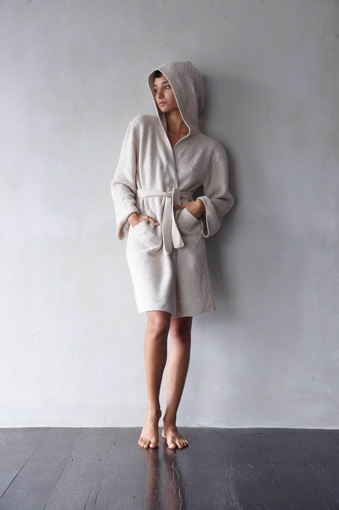 Hand-Knit Cashmere Robe with Hood  