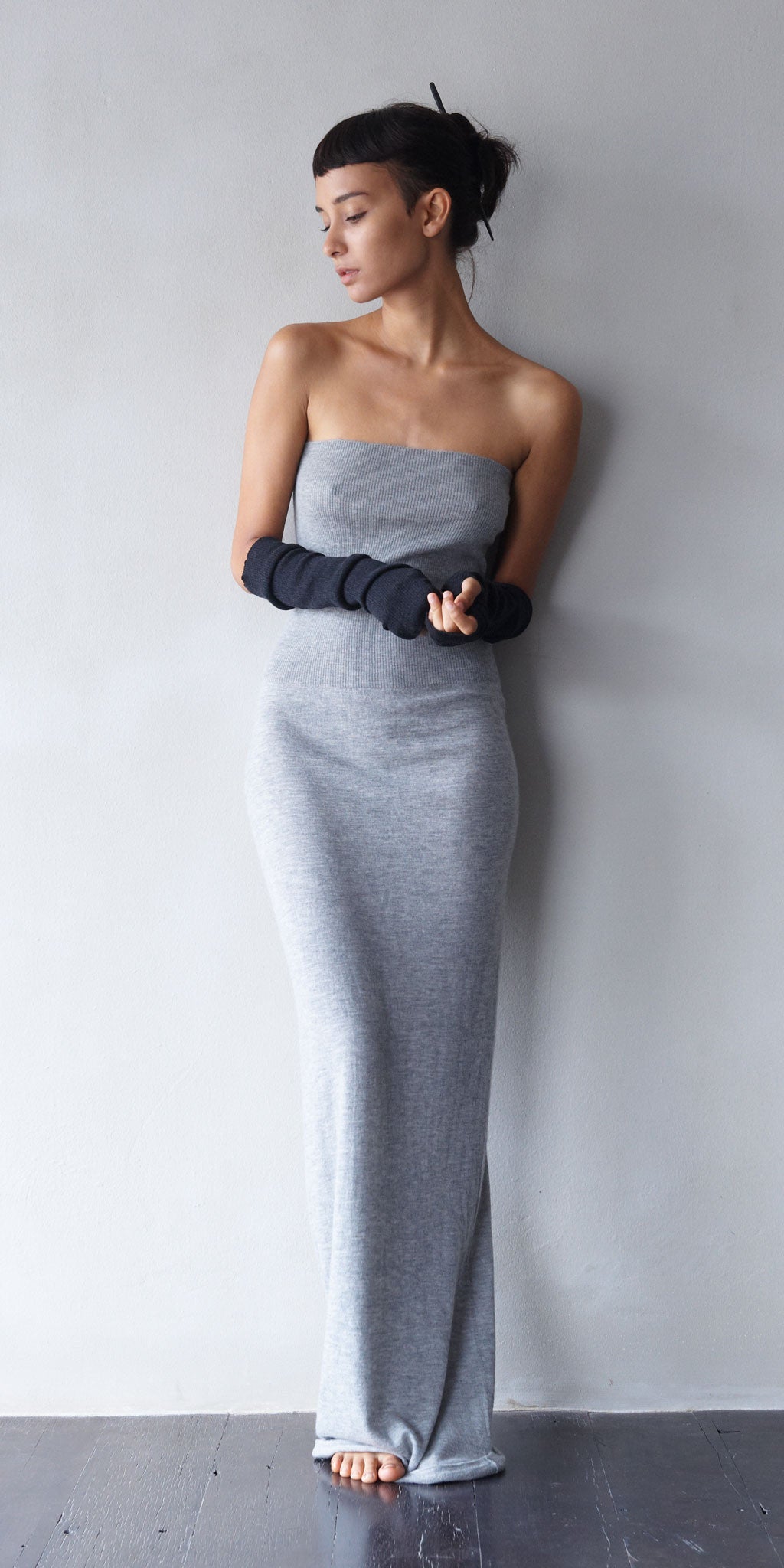 cashmere dress Superfine Cashmere Strapless Dress Shark / M/L